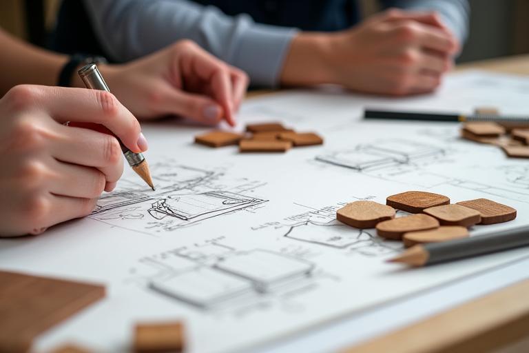 Bespoke Design Konsultation mit Skizzen und Materialmustern